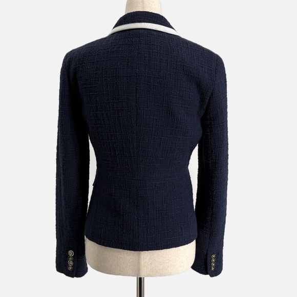 J. Crew Textured Tweed One Button Cotton Blazer in Navy - Size 0 - Picture 3 of 7